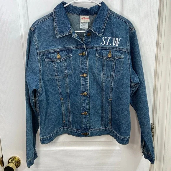 Disney Tinker Bell medium wash rustic button embroidered denim jacket cotton L - Picture 2 of 7